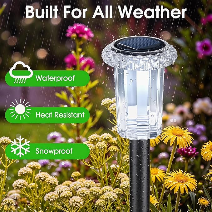 Eyrosa Solar Pathway Lights Outdoor Waterproof, 15 Pack Cool White Solar Garden Lights, Diamond-Cut Starlight Decor, Stake Lighting for Yard Path Walkway Driveway Patio Lawn Outside - Image 4