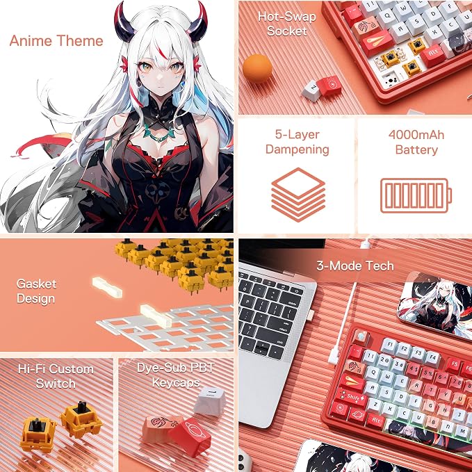 Redragon K673 PRO Wireless 81-Key RGB Gasket Gaming Keyboard, Scroll Knob | Multi-Function Control Wheel, 0-Delay Tri-Mode, Cushioned 5-Layer Noise Dampening for Creamy Thocky Sound, Compact 80% Size - Image 2