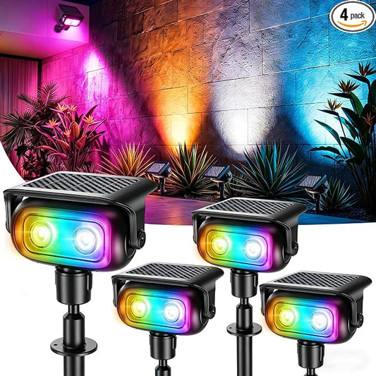 Brizled Solar Spot Light Outdoor Color Changing RGB LED Landscape Spotlight | 360° Rotation; 9 Colors & 11 Modes; IP65 Waterproof; Stake or Wall Mounted for Halloween Christmas Yard Tree Garden Pathway by Brizled