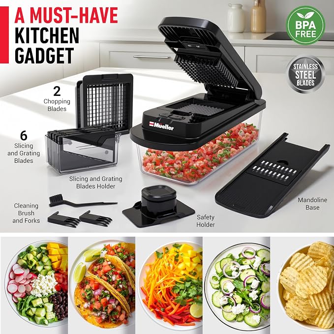 MUELLER HOME Pro-Series 10-in-1, 8 Vegetable Chopper & Mandoline Slicer | Food-Prep Tool, Fruit Cutter, Dicer, Veggie Chopper with Container, Kitchen Essentials, House Warming Gifts New Home, Black - Image 7