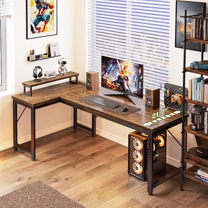 PRAISUN 53" L Shaped Computer Desk, Outlets, Monitor Stand, Rustic Brown | USB-C Ports, Reversible Charging Station, Spacious Desktop & Legroom, 0.94 Inch Thick Desktop, for Gaming, Study & Work - Image 7