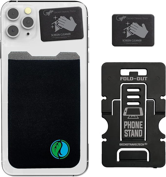 Phone Wallet - Adhesive Card Holder - Cell Phone Pouch - Stick on Lycra Pocket by Gecko - Carry Credit Cards and Cash by GeckoTravelTech
