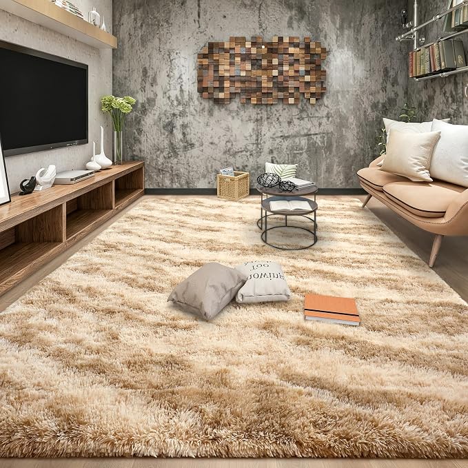 Tepook Fluffy Large Rugs for Living Room, Area Rug 6x9 Soft Carpet for Bedroom, Modern Shaggy Rug for Kids Boys Girls, Plush Indoor Nursery Home Decor Rug with Non-Slip Bottom, Beige Brown by Tepook