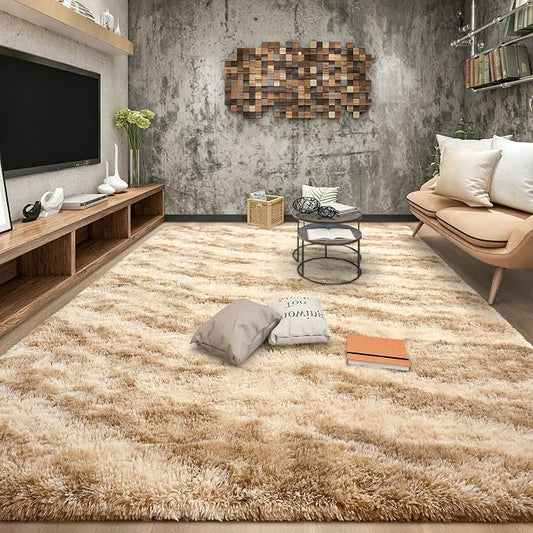 Tepook Fluffy Large Rugs for Living Room, Area Rug 6x9 Soft Carpet for Bedroom, Modern Shaggy Rug for Kids Boys Girls, Plush Indoor Nursery Home Decor Rug with Non-Slip Bottom, Beige Brown by Tepook