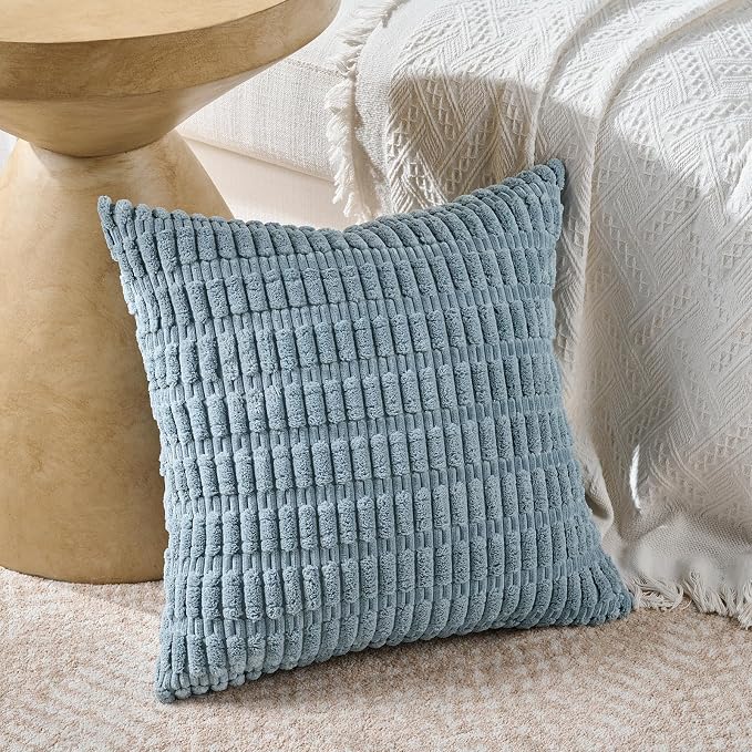 Fancy Homi 4 Packs Decorative Throw Pillow Covers for Living Room Couch Bed, Modern Farmhouse Boho Home Décor Accent Cushion Case, 14" x 14", Light Blue - Image 2