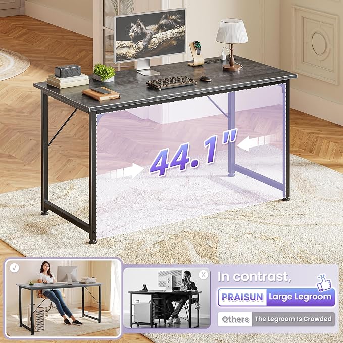 PRAISUN 47 X 20 Inch Computer Desk, Power Outlets, USB-C, Grey | Office Desk with 4 AC Outlets, USB & USB-C, Sturdy Metal Frame, Spacious Desktop for Work, Writing, Study & Gaming - Image 6