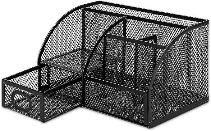 Amazon Basics Mesh Pen Holder and Desktop Desk Organizer, Office Caddy Storage for Writing Utensils, 9.1 x 5.9 x 5.5 inches, Black - Image 3