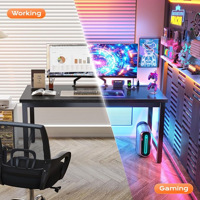 Huuger 55 x 24 inch Desk with Power Outlets & USB-C, Deeper & Thicker Desktop, Robust Metal Tubes, Computer Desk, Heavy Duty Office Desk, Work Gaming Desk for Home Office, Black - Image 9