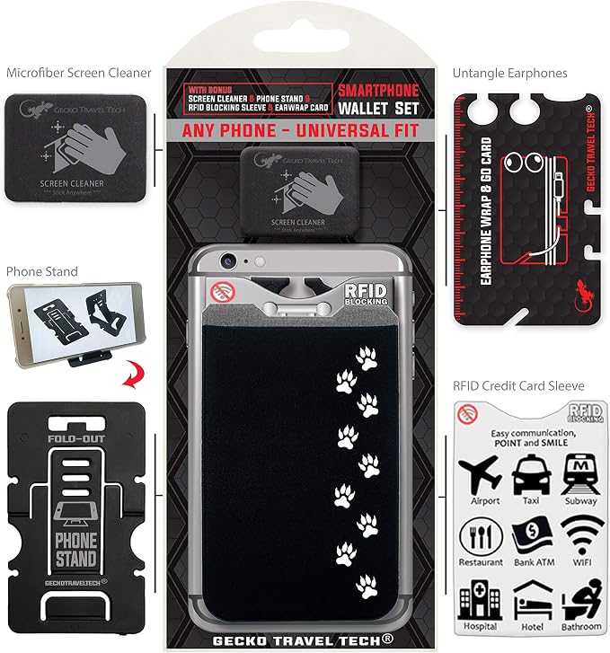 Phone Wallet - Adhesive Card Holder - Cell Phone Pouch - Stick on Lycra Pocket by Gecko - Carry Credit Cards and Cash - Image 8