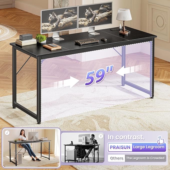 PRAISUN 63 X 24 Inch Computer Desk, Power Outlets, USB-C, Black | Office Desk with 4 AC Outlets, USB & USB-C, Sturdy Metal Frame, Spacious Desktop for Work, Writing, Study & Gaming - Image 7