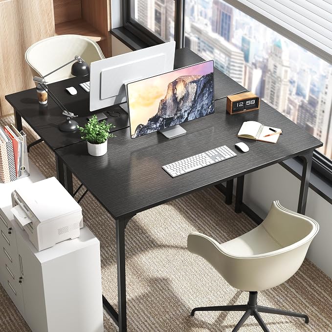 Huuger Modern Simple Office Desk, 40 Inch Gaming Desk with Storage, Black Metal Frame, Large Legroom - Image 8
