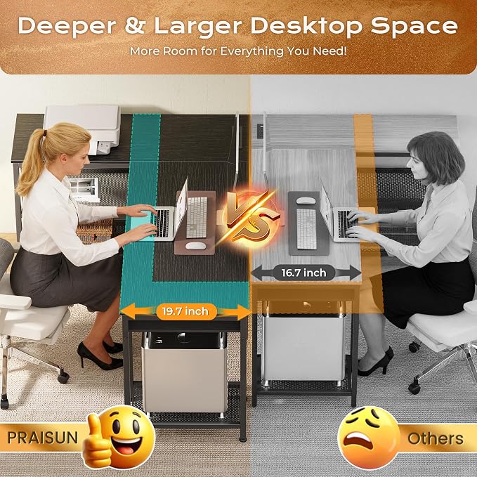 PRAISUN 63 Inch L Shaped Office Desk with Power Outlets and Type-C Port, Large Computer Gaming Desk with 3 Fabric Drawers, Mesh Shelves, Corner Study Work Writing Desk, Black - Image 6