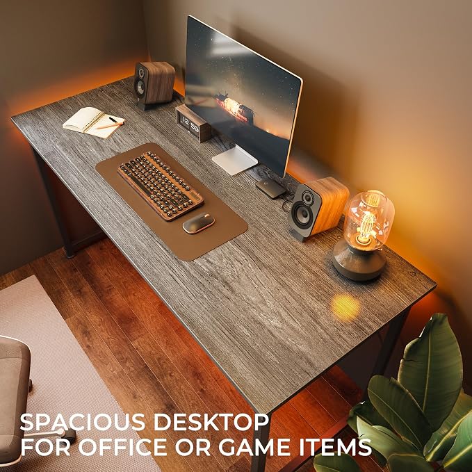 Huuger Computer Desk, 55 Inch Home Office Desk, Gaming Writing Work from Home Study Desk, Large Legroom, Sturdy Metal Frame, Modern Simple, Grey - Image 9