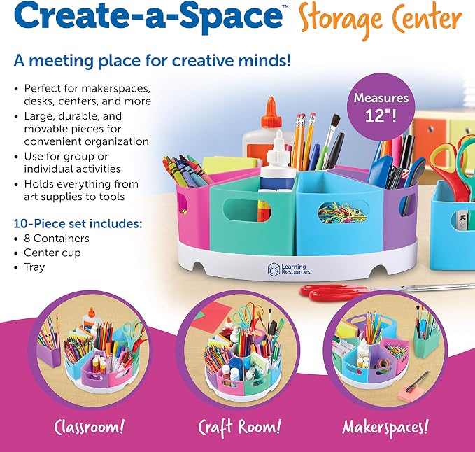 Learning Resources Create-a-Space Storage Center, Pastel | Rotating Caddy Organizer for Kids, Art Supply Organizers for Markers, Pens and Pencils, Classroom Table Caddy for Teachers - Image 8