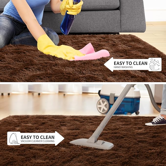 Tepook 9x12 Brown Area Rugs for Living Room Bedroom, Soft Fluffy Plush Shaggy Girls Boys Kids Room Rug, Shag Upgrade Non-Slip Throw Carpet for Dorms Nursery Classroom Home Decor - Image 7