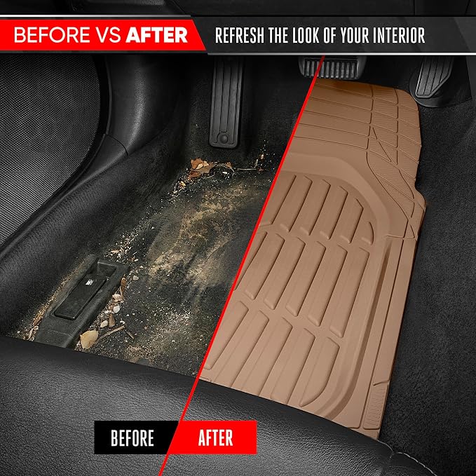 Motor Trend FlexTough LITE Rubber Car Mats Full Set - All Weather Floor Mats for Trucks, Cars & SUVs - Automotive Waterproof Beige Car Floor Mats for Cars Interior Accessories Universal Trim-to-Fit - Image 7