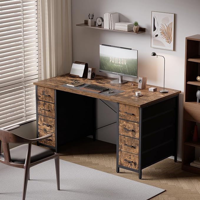 Pamray 47 Inch Computer Desk with 8 Fabric Drawers for Home Office Work | Ample Storage, Space-Saving, Suitable for Home Office Bedrooms Dorm Living Rooms for Study, Writing, Work - Image 2