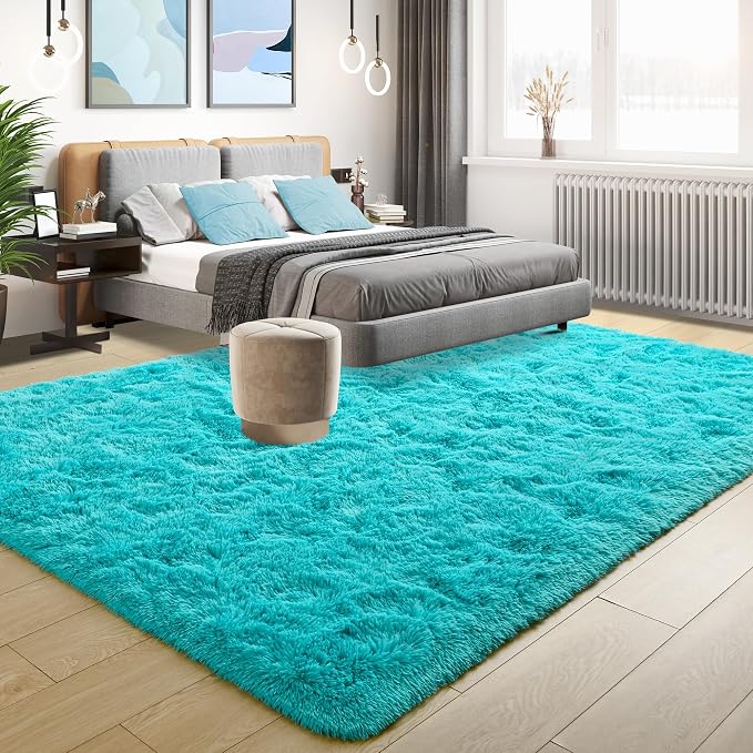 Tepook Super Soft Fluffy Rug for Bedroom, Modern Shaggy Fuzzy Kids Rugs for Living Room, Plush Indoor Nursery Home Decor Dorm Carpet with Non-Slip Bottom, Teal Blue, 4 X 6 Feet - Image 3