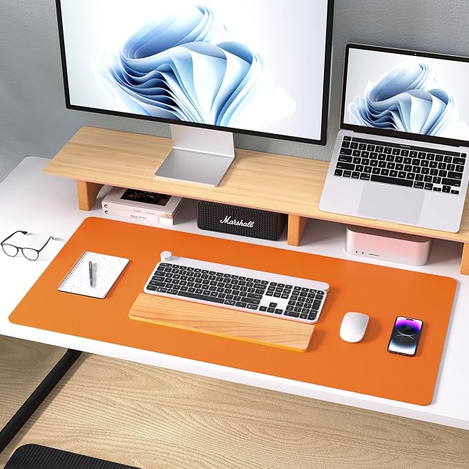 Aothia Leather Desk Pad Protector, Mouse Pad, Office Desk Mat, Non-Slip PU Leather Desk Blotter, Laptop Desk Pad, Waterproof Desk Writing Pad for Office and Home (23.6" x 13.7", Hermes Orange) - Image 8