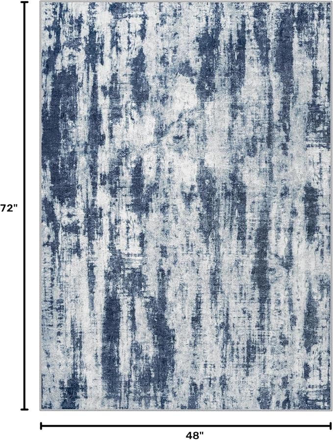 4x6 Area Rugs Washable Rug: Modern Abstract Living Room Rug Soft Anti-Skid Thin Carpet Indoor Floor Non-Shedding Carpets for Bedroom Dining Room Farmhouse Nursery Home Office Blue Grey - Image 2