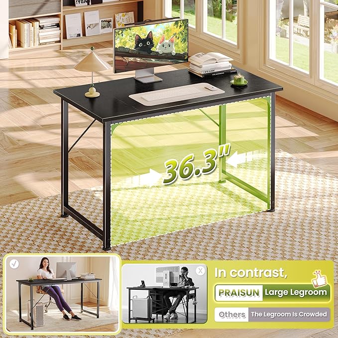 PRAISUN 40 Inch Computer Desk, Home Office Desk with Spacious Desktop, Black - Image 5