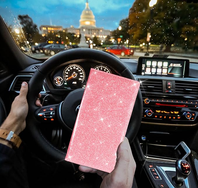 TOURSUIT Car Registration & Insurance Card Holder, Glitter Pink | Vehicle License Document Organizer, Glove Box Compartment, Interior Car Accessories, For Women Men - Image 6