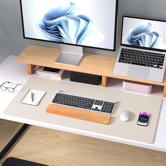 Aothia Large PU Leather Desk Pad Protector – Non-Slip Mouse Pad & Writing Mat for Office/Home, Waterproof, Easy to Clean (36" x 17", Eggshell) - Image 8