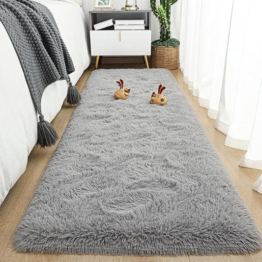 Tepook Soft Runner Rugs for Bedroom 2x6 ft with Rubber Backing, Grey Fluffy Rugs for Living Room, Shag Bedside Rug Fuzzy Plush Carpet for Room, Area Rug for Dorm Nursery Hallway Indoor Home Decor by Tepook