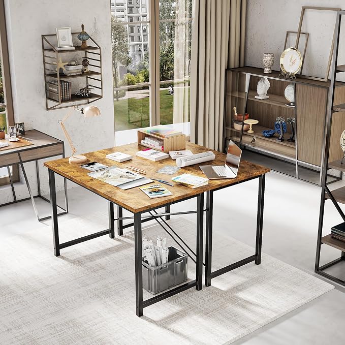 OLIXIS 44 Inch Computer Office Desk for Small Spaces, Writing Gaming Work Desk Modern Study Table with Metal Frame Home Bedroom, Rustic Brown | Computer Writing Workstation, Strong Metal Frame, Small Spaces Home Bedroom Dorm, Rustic Brown - Image 4