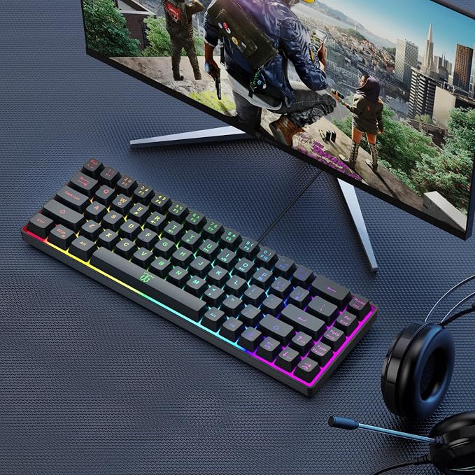 Snpurdiri 60% Wired Gaming Keyboard, 68 Keys, Black | Rainbow Backlit Mini Membrane Gaming Keyboard for Windows PC Gamers - Image 7