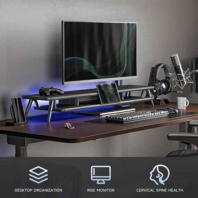 Fenge Dual Monitor Stand, Monitor Stands Riser for 2 monitors, 42.5 Inch Wood Desk Shelf with Storage Organizer and Cable Management for Office Desk Accessories - Image 5