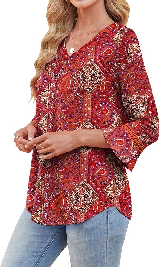 WIHOLL Womens Blouses Dressy Casual 3/4 Length Sleeve Tops Lace Trendy 2026 Spring Summer V Neck Shirts Vacation Outfits - Image 4