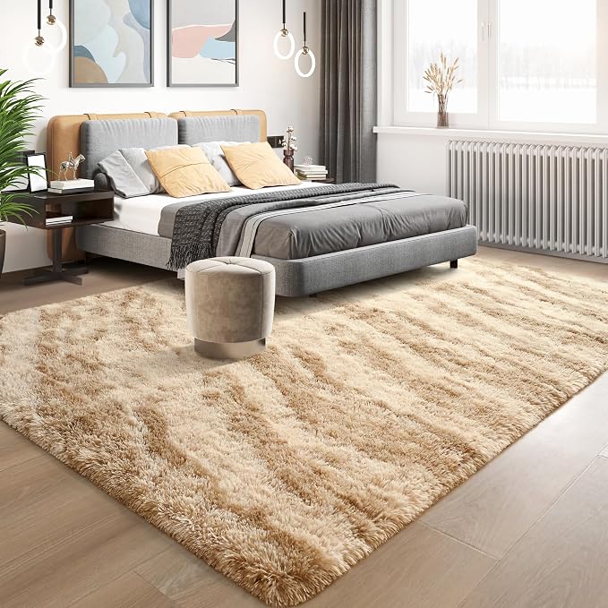 Tepook Fluffy Large Rugs for Living Room, Area Rug 6x9 Soft Carpet for Bedroom, Modern Shaggy Rug for Kids Boys Girls, Plush Indoor Nursery Home Decor Rug with Non-Slip Bottom, Beige Brown - Image 3