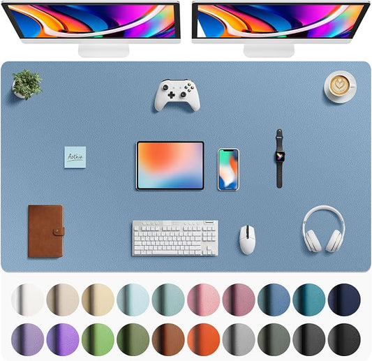 Aothia Faux Leather Desk Mat - Large Mouse Pad, Non-Slip PU Leather Blotter, Waterproof Writing Surface for Office and Home (Denim Blue, 63" x 24") by AothiaSimpleNaturalUnique