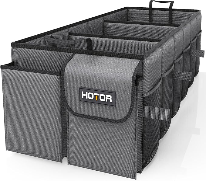 HOTOR Trunk Organizer for Car - Car Organizer, Foldable Trunk organizer for SUVs & Sedans, Sturdy Organization for Car Accessories, Tools, Sundries, Grey, 3 Compartments, 31.9"×12.6"×10.6" by HOTOR