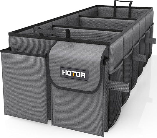 HOTOR Trunk Organizer for Car - Car Organizer, Foldable Trunk organizer for SUVs & Sedans, Sturdy Organization for Car Accessories, Tools, Sundries, Grey, 3 Compartments, 31.9"×12.6"×10.6" by HOTOR