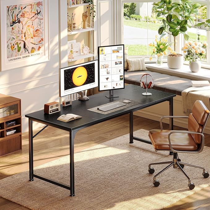 PRAISUN 55 Inch Computer Desk, Home Office Desk with Spacious Desktop, Black - Image 2