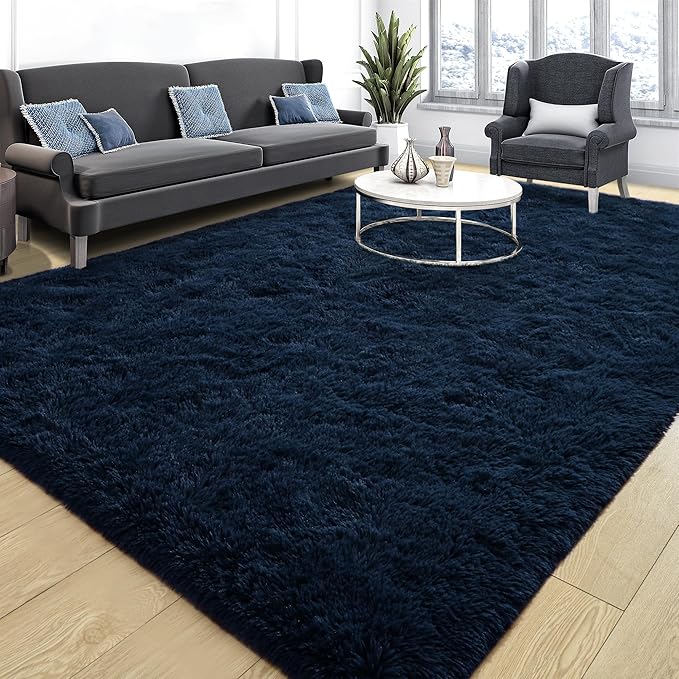 Tepook Soft Fluffy Rugs for Bedroom, 4x6 Area Rug for Living Room, Modern Shaggy Room Rug for Kids Boys Girls, Plush Throw Rugs Indoor Nursery Home Decor Rug with Non-Slip Bottom, Navy Blue by Tepook