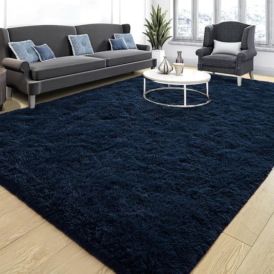Tepook Soft Fluffy Rugs for Bedroom, 4x6 Area Rug for Living Room, Modern Shaggy Room Rug for Kids Boys Girls, Plush Throw Rugs Indoor Nursery Home Decor Rug with Non-Slip Bottom, Navy Blue by Tepook