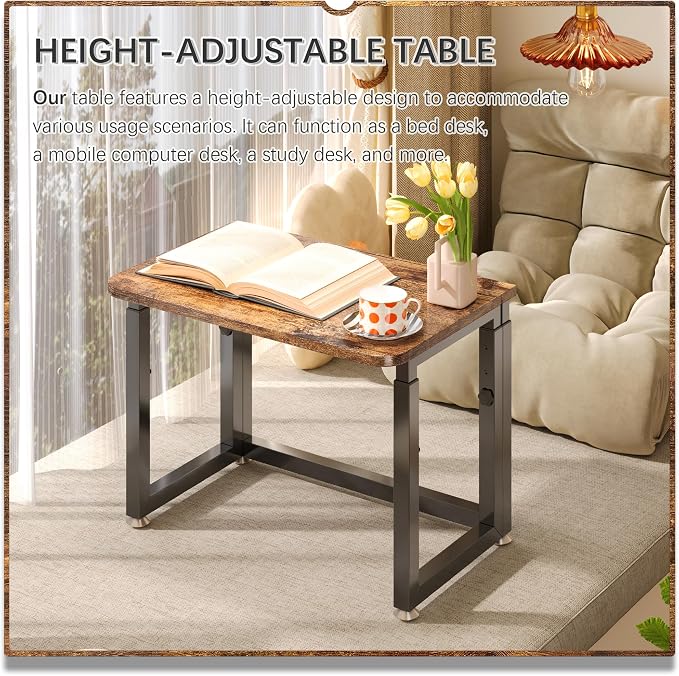 4NM No Tool Assembly 23.6" Small Desk, Folding Portable Desk with Wheels, Adjustable Height Foldable Computer Home Office Desks, Collapsible Study Writing Table for Space Saving Bedroom - Rustic Brown - Image 7