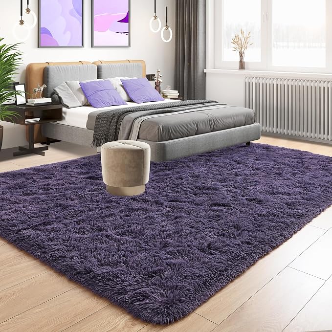Tepook 6x9 Area Rugs for Living Room, Soft Fluffy Shag Gray Purple Rug for Bedroom Nursery, Modern Shaggy Plush Upgraded Non-Slip Carpet for Girls Boys Kids Room Dorm Home Decor - Image 3