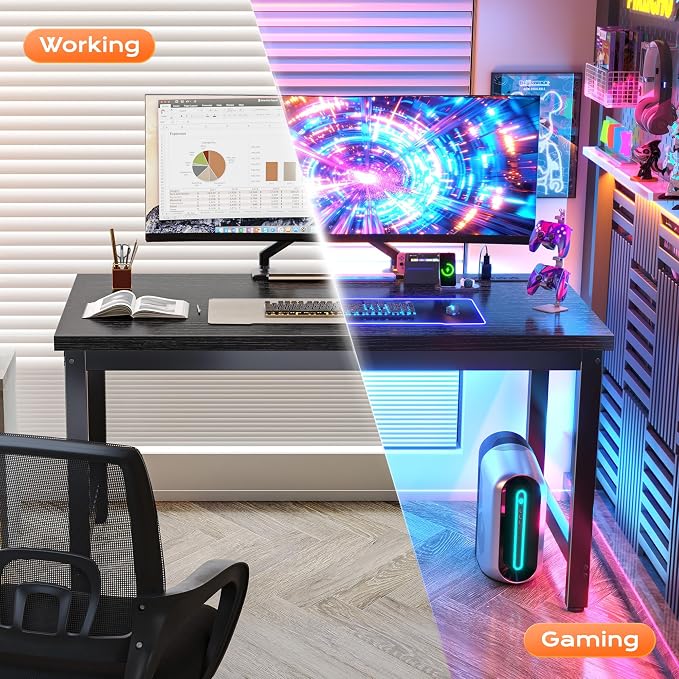 Huuger 48 x 24 inch Desk with Power Outlets & USB-C, Deeper & Thicker Desktop, Robust Metal Tubes, Computer Desk, Heavy Duty Office Desk, Work Gaming Desk for Home Office, Black - Image 9