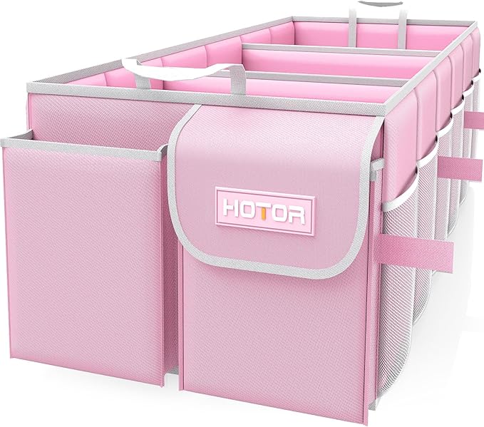 HOTOR Trunk Organizer for suv - Car Organizer, Foldable Trunk organizer for SUVs & Sedans, Sturdy Car Organization for Car Accessories, Tools, Sundries, Pink, 3 Compartments, 31.9"×12.6"×10.6" by HOTOR