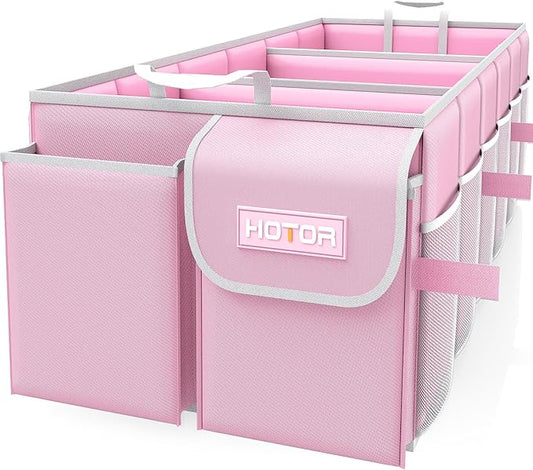 HOTOR Trunk Organizer for suv - Car Organizer, Foldable Trunk organizer for SUVs & Sedans, Sturdy Car Organization for Car Accessories, Tools, Sundries, Pink, 3 Compartments, 31.9"×12.6"×10.6" by HOTOR