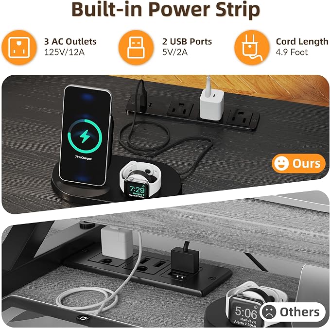 YOSHOOT 67" U Shaped Computer Desk, Reversible L Shaped Gaming Desk | Corner Desk with Power Outlets, 4 Drawers, 2 Storage Shelf, Computer Table with 4 Installation Methods, Black - Image 6