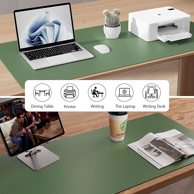 Aothia Faux Leather Desk Mat - Non-Slip PU Leather Desk Blotter, Waterproof Writing Surface, Large Desk Pad for Office & Home (Olive Green, 55" x 17") - Image 7