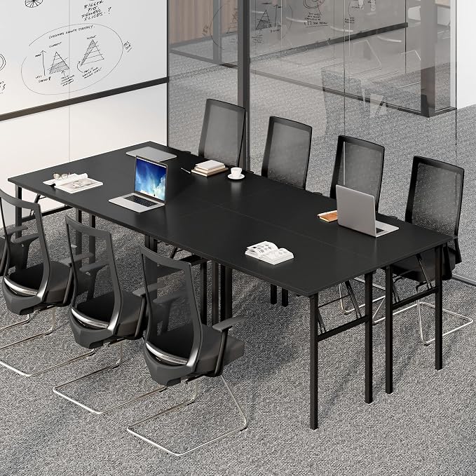 Need Office Computer Desk 60 Inch Sturdy Folding Laptop Table Black | Black Frame Writing Gaming Work Table/Foldable Home Office Desk/Sewing Table, No Assembly Required - Image 4
