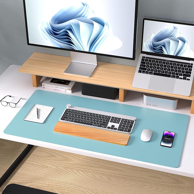 Aothia Large PU Leather Desk Pad Protector – Non-Slip Mouse Pad & Writing Mat for Office/Home, Waterproof, Easy to Clean(36" x 17", Blue Topaz) - Image 8