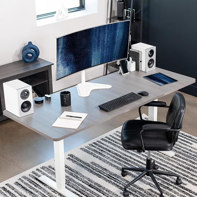 VIVO Single Monitor Desk Stand, Holds Screens up to 32 inch Regular and 38 inch Ultrawide, Freestanding VESA Steel Mount Base, Adjustable Height, Tilt, Swivel, Rotation, White, STAND-V001HW - Image 9