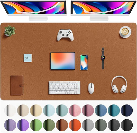 Aothia Faux Leather Desk Mat - Large Mouse Pad, Non-Slip PU Leather Blotter, Waterproof Writing Surface for Office and Home (Brown, 63" x 24") by AothiaSimpleNaturalUnique